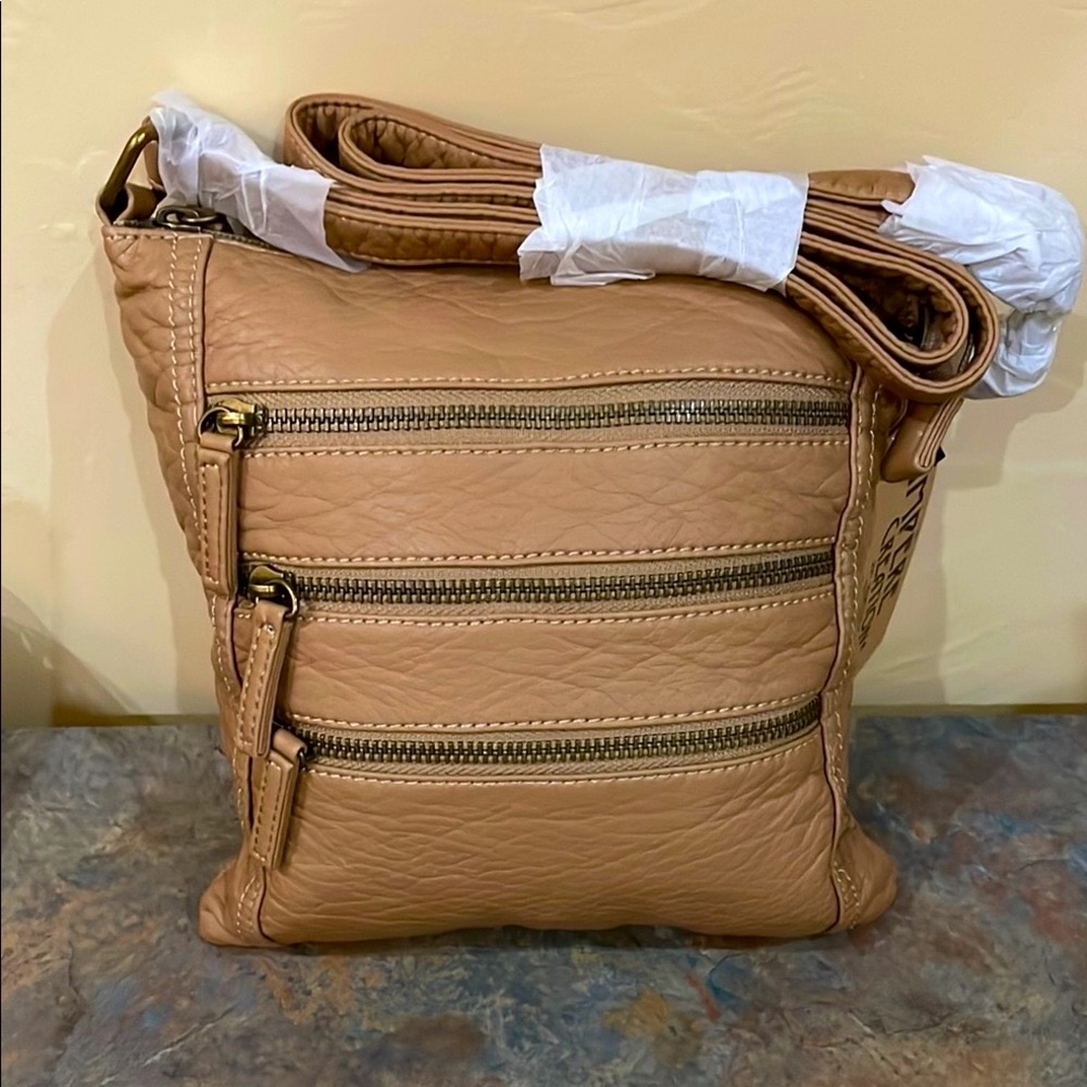 Sand Color Vegan Leather Crossbody Bag
